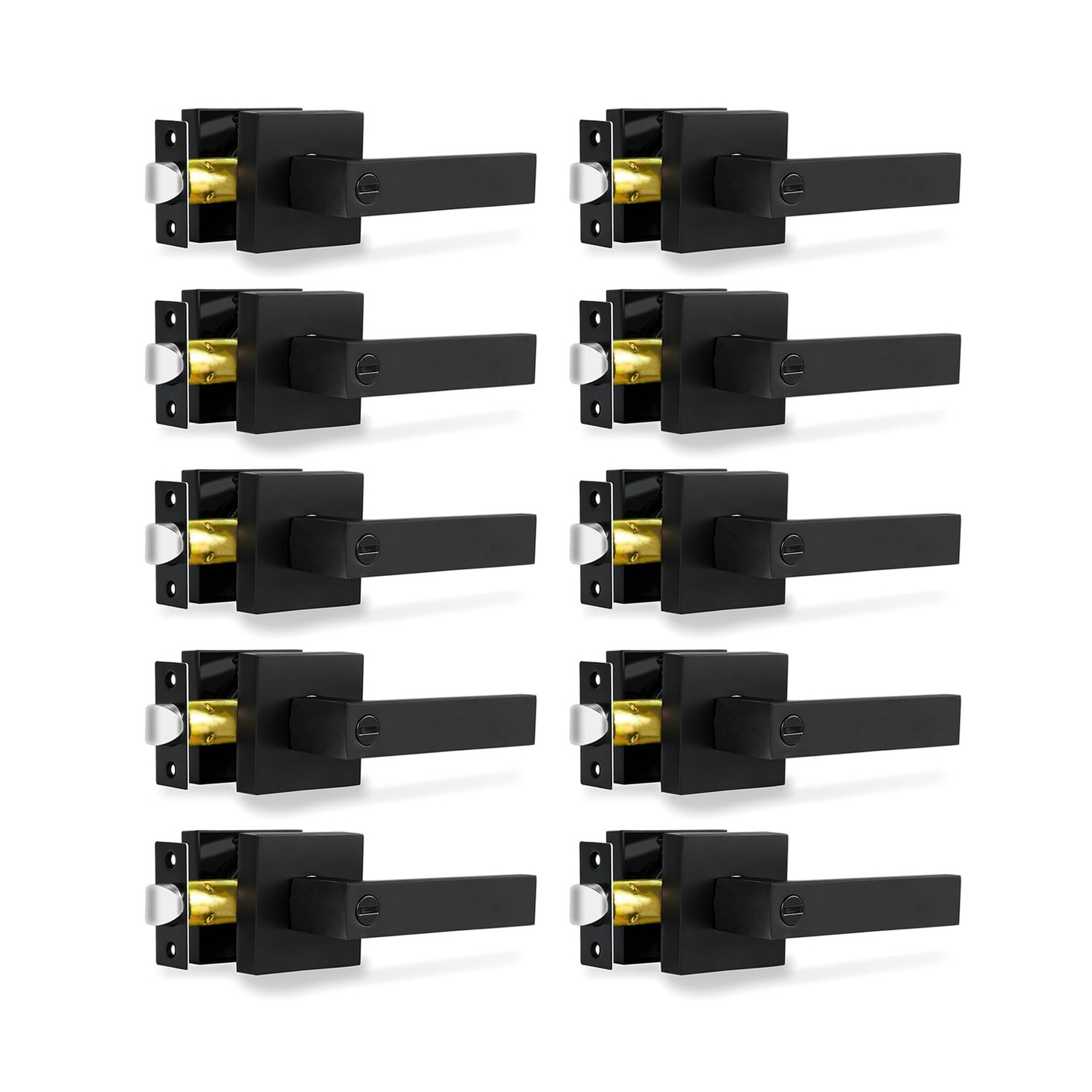 Privacy Door Levers, 10 Pack Matte Black Door Handles Heavy Duty Bed and Bath...-image