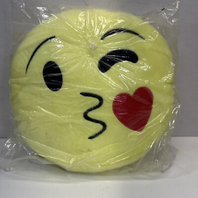 NEW Emoji Kiss Yellow Round Cushion Pillow Stuffed Plush Soft Toy 13  With Tags