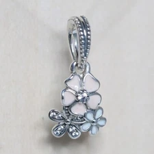 New Authentic Pandora Charm Poetic Blooms Flowers Pendant 791824ENMX W Suede Pou