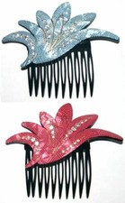 Vintage Hair Side Comb Fashion Feather Fancy Leaf Sparkly Crystal Made in France