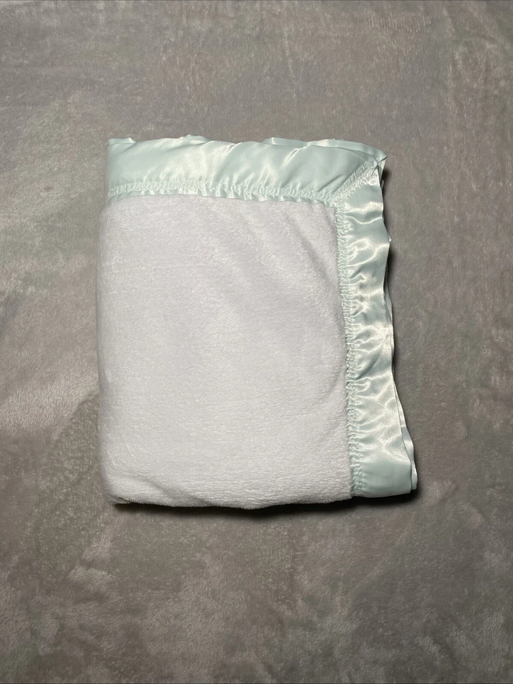 Mint Green Baby Blanket Rhino Lion Monkey Flamingo Satin Trim Reversible White - Image 4 of 4