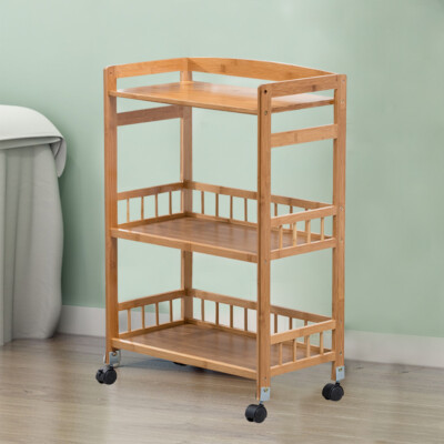 3 Tier Mobile Kitchen Rolling Serving Cart Floor Standing Wood Color Home Salon