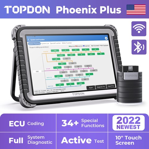 TOPDON Phoenix Plus OBD2 Scanner Bi-Directional Control Online Coding 35 Service