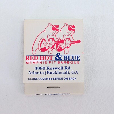 Red Hot & Blue Memphis Pit Bar-B-Que Atlanta Georgia Matchbook-Unstruck