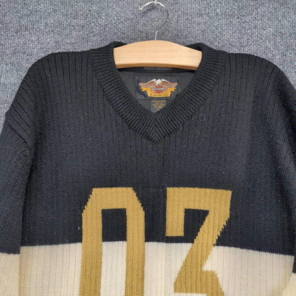 Harley-Davidson Men's XL Sweater Multicolor Striped V-Neck Wool Vintage Japan - Image 3 of 4