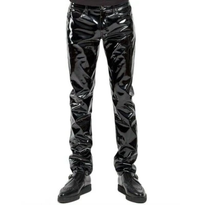 Hommes Simili Cuir PVC Pantalon Long Brillant Club Vêtement de Danse - Photo 1/4