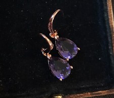 Vintage Style Amethyst Gemstone Earrings 18K Rose Gold Plated