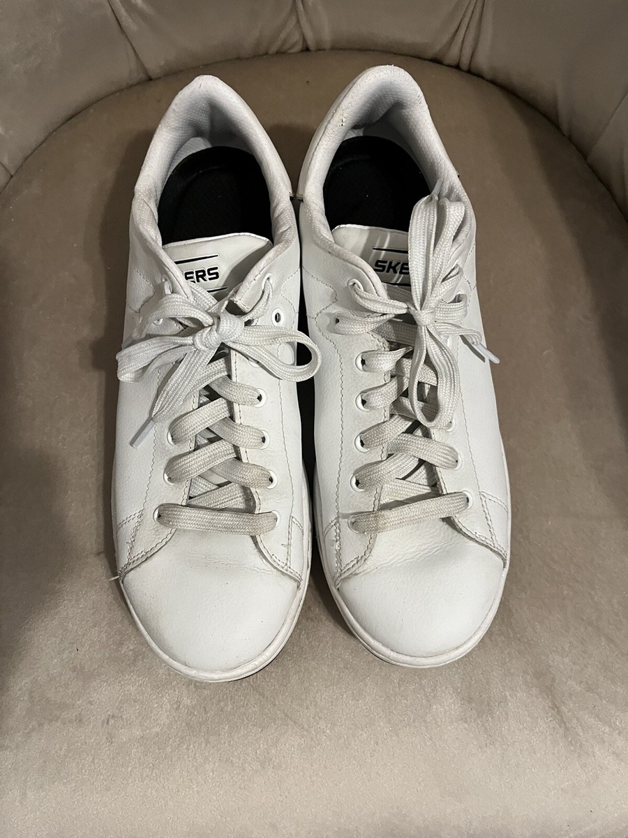 Skechers Air-Cooled Memory Foam Men’s White Leather Sneakers - Main Image