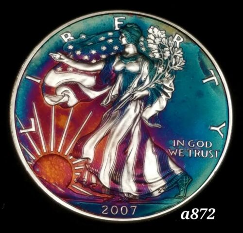 Silver American Eagle Coin Colorful Rainbow Toning #a872 - Picture 1 of 6