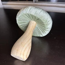 Flora Bunda Green Velvet 9” Mushroom Retro Mushrooms Shelf Sitter Medium Wood