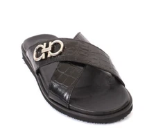 Roberto Serpentini 4100 Black Leather Slides Men Comfort Sandals 41 / US 8