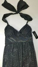 NWT Black Party Dress Sz S Mini BWear too Byer Glitter Halter Neck Tie Baby Doll