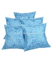 Cotton Boho Set Of 5 Throw Pillow Covers Mirrored Indian Embroidered Pillowcase