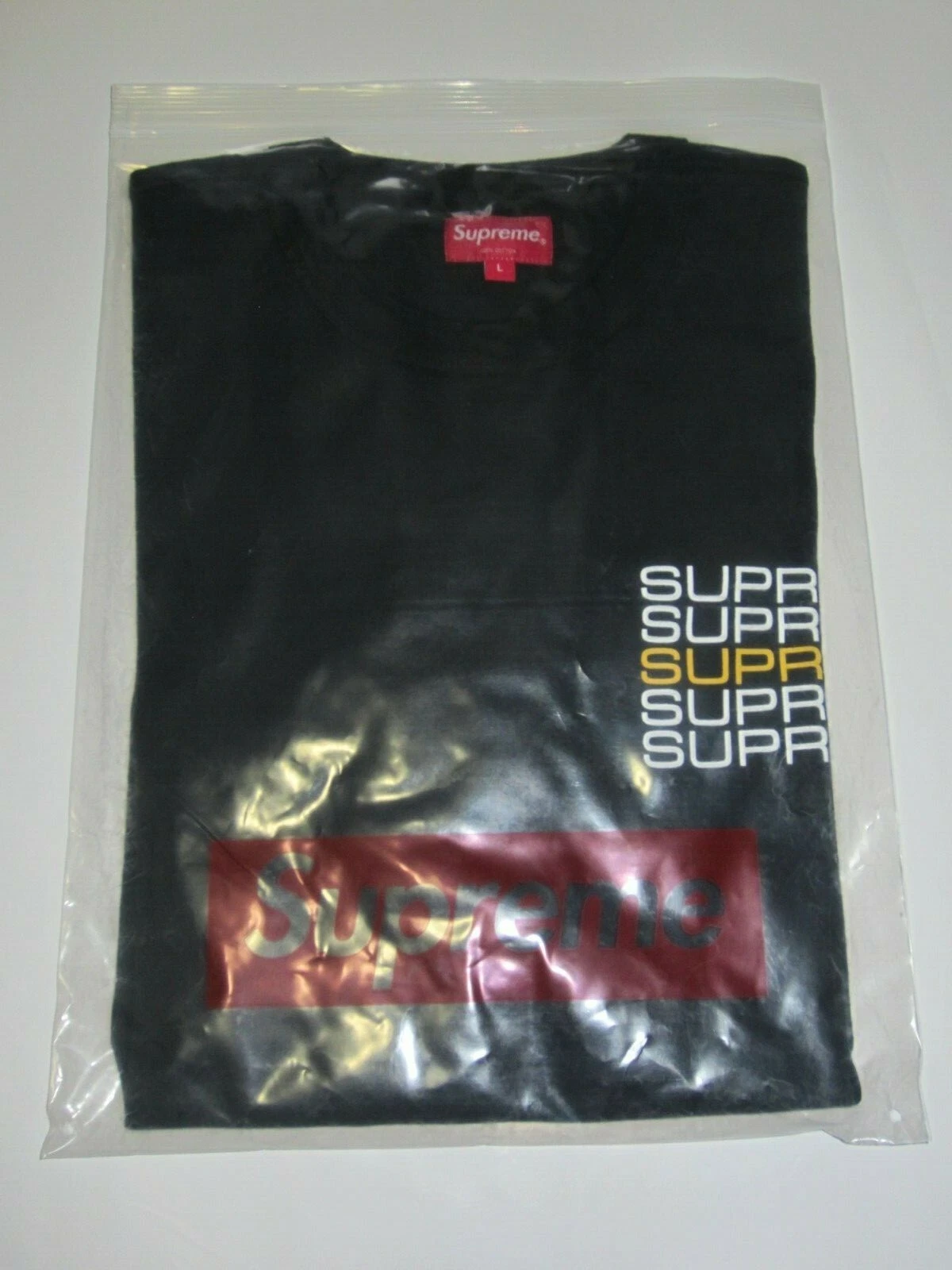 SUPREME NY Stack Logo Short Sleeve Tee Shirt BLACK Men's Large NEW! S/S19 BOGO