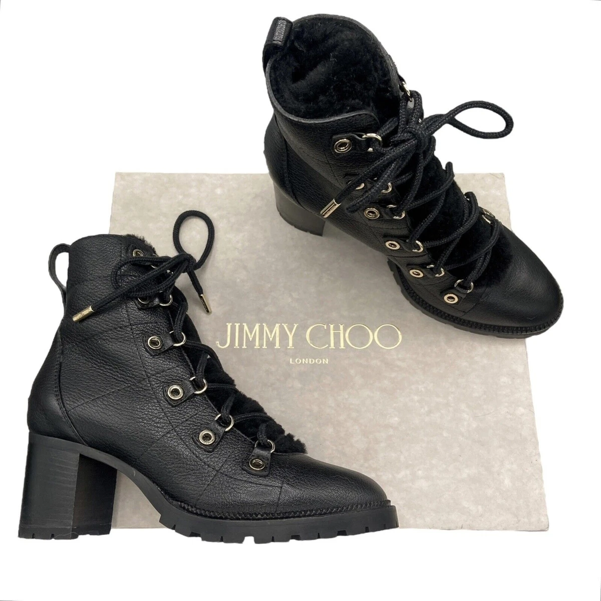 Jimmy Choo Hillary 65 Leather Heeled Shearling Ankle Boots Size 39