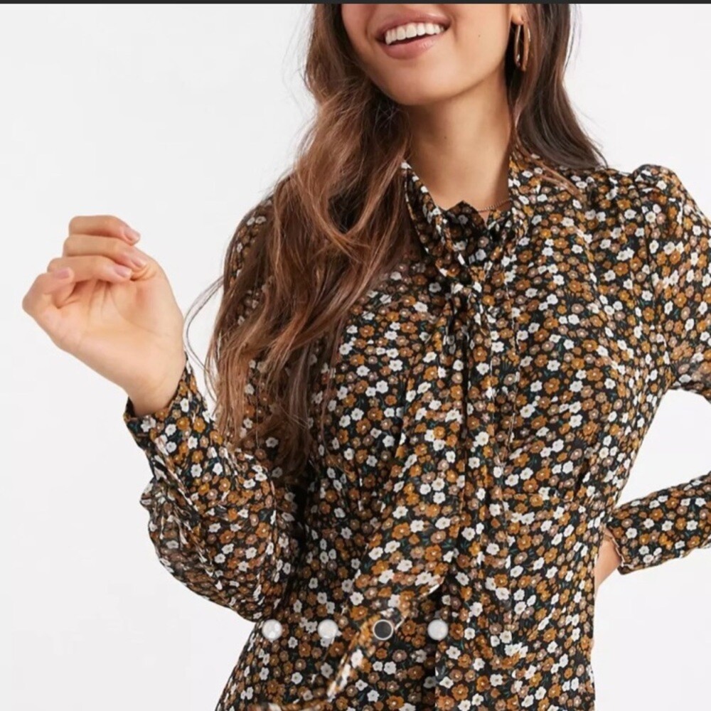 NWT Fashion Union Midi Dress With High Neck Detail In Retro Floral Print.  Size 4 | eBay