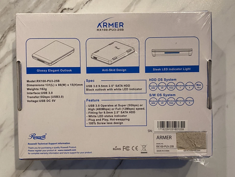 Rosewill Armer 2.5" External Hard Drive Enclosure, Supports 9.5 mm HDDs Up to 1 - Image 2 of 3