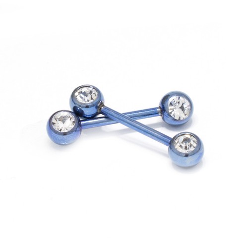 14G Nipple Ring Anodized Titanium Nipple Piercing Barbell Front Facing Clear CZ - Picture 6 of 25