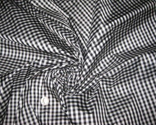 SMALL GINGHAM BLACK & WHITE 100% SILK PURE SILK FABRIC for BLOUSE DRESS SKIRT