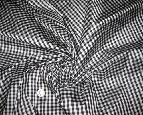 SMALL GINGHAM BLACK & WHITE 100% SILK PURE SILK FABRIC for BLOUSE DRESS SKIRT - Picture 1 of 1