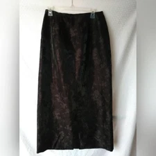Travis Ayers Black Silk Blend Midi Skirt Floral Embossed Size 10