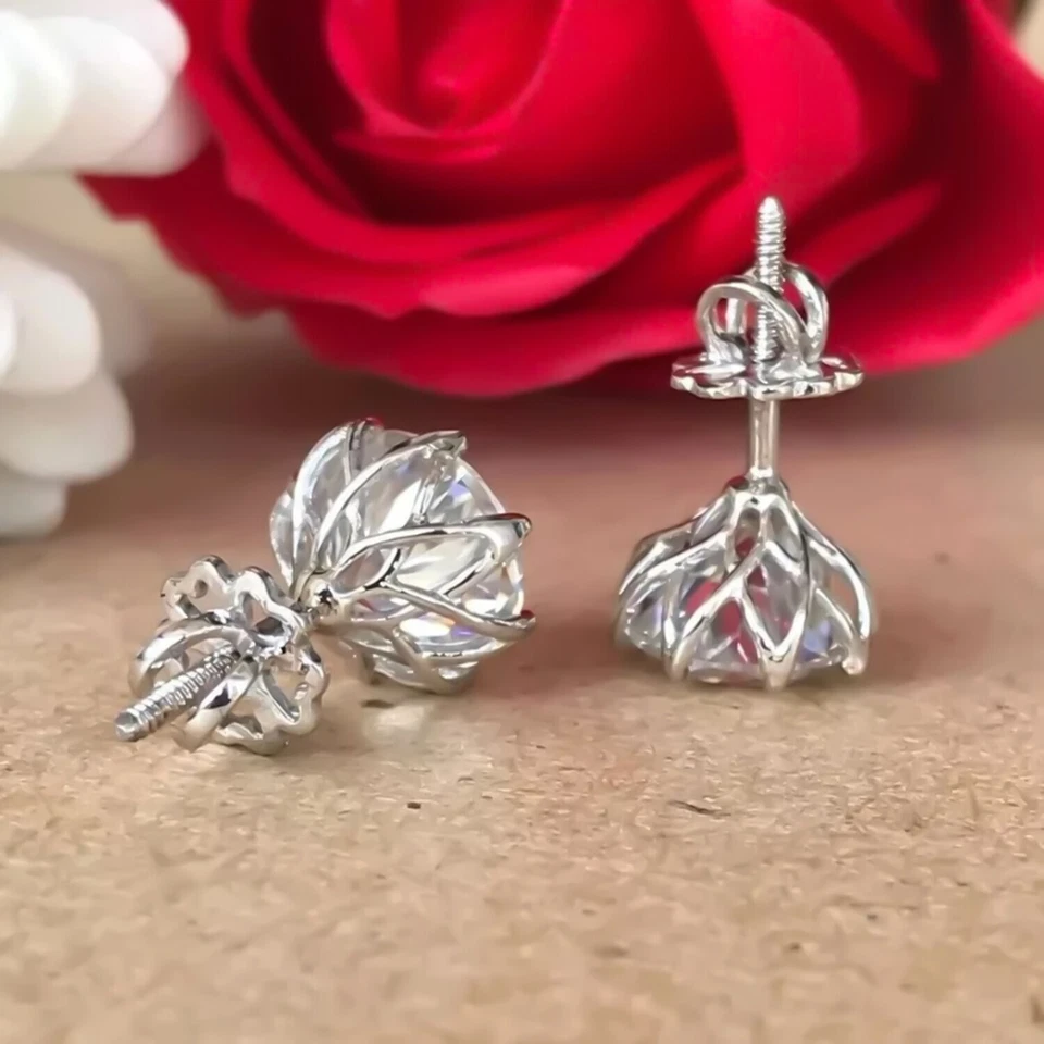 Aretes de diamantes tratados blanco roto de 8 quilates en oro blanco de 14 k certificados Foto 4 de 4