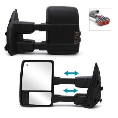 Tow Mirrors For 11-16 Ford F250-F550 Power Heated Smokded Turn Signal Light