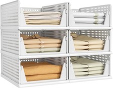 Pinkpum 6 Pack Stackable Plastic Storage Bins for Closet Organization