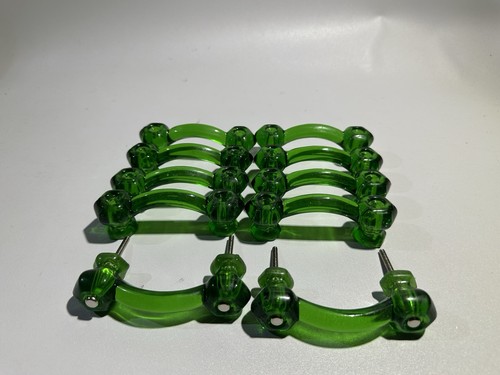 Vintage Emerald Green Glass Cabinet Pulls Depression Style Hexagon Lot Of 10