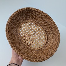 Vintage Weave Basket Brown Hand Woven Boho Farmhouse Decor Multi-Functional Oval