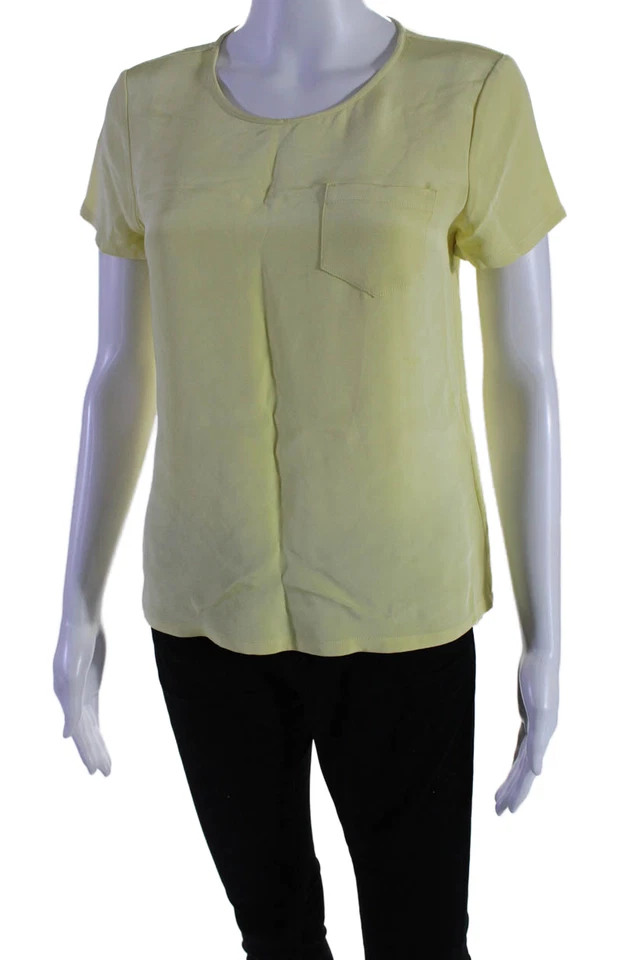 Blusa mujer J Crew Collection seda manga corta amarillo pálido talla mediana Foto 2 de 4