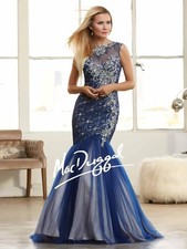MAC DUGGAL Navy Blue Sleeveless Sequined Laced Dress Mermaid Ball Gown 12 $798