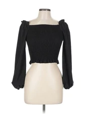 Romwe Women Black 3/4 Sleeve Blouse L