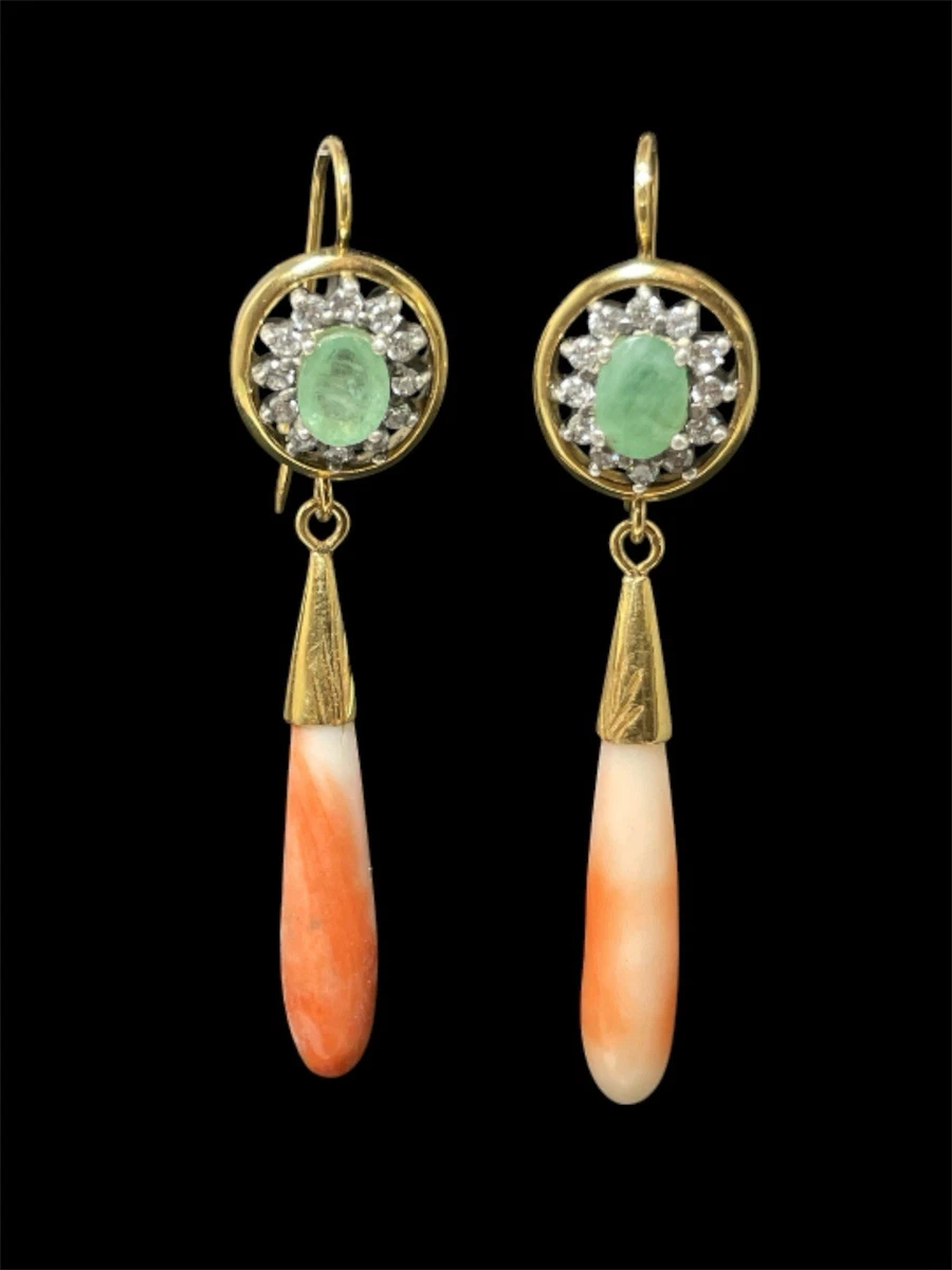 Orecchini corallo rosso mediterraneo pendenti in oro rosa e diamanti choccolate - De Simone Gioielli