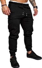 Mens Fashion Joggers Sports Pants - Cotton Cargo Pants Sweatpants Trousers Me...