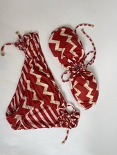 STELLA MCCARTNEY Bikini Size M Red Zig Zag Print Bandeau Top Tie Detailing