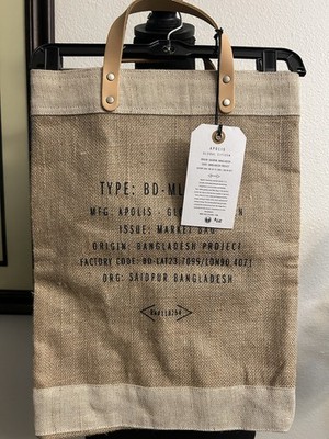 NWT Apolis Global Citizen Market Tote Bag  Leather Handles Brown Napa Valley