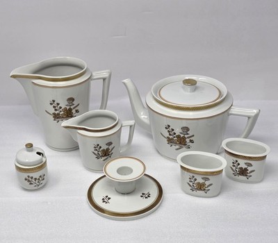 Royal Copenhagen Golden Clover Tea Pot, Pitcher, Creamer, Mustard Jar, Holders