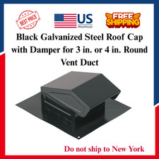Black Galvanized Steel Roof Cap with Damper for 3 in. or 4 in. Round Vent Duct