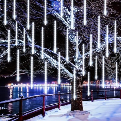 FUNPENY Meteor Shower Rain Lights, 288 LED Icicle Snow Falling Christmas Lights,