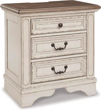 Realyn French Country 3 Drawer Nightstand with Electrical Outlets & USB Ports, 2