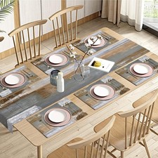 7 PCS Brown Abstract Painting Table Runner 72 Inch 6 Placemats Dining Decor
