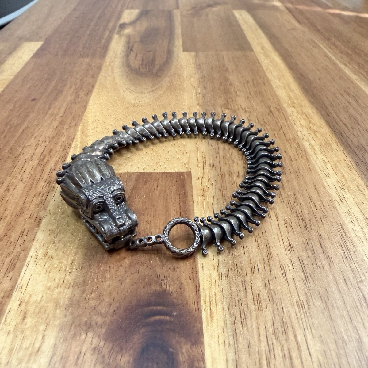 Vintage Mexican Sterling Silver Dragon Centipede Bracelet 60g