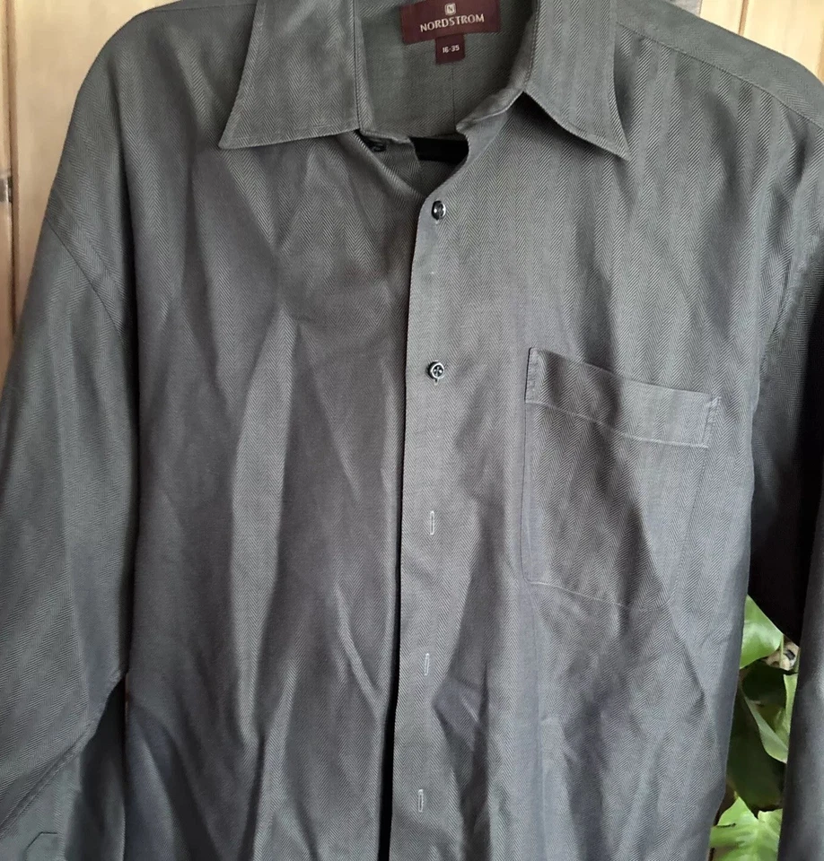 Camisa Nordstrom Para Hombres Manga Larga Cuello Extendido Abotonada Talla 16.5-34 Verde* Foto 2 de 4