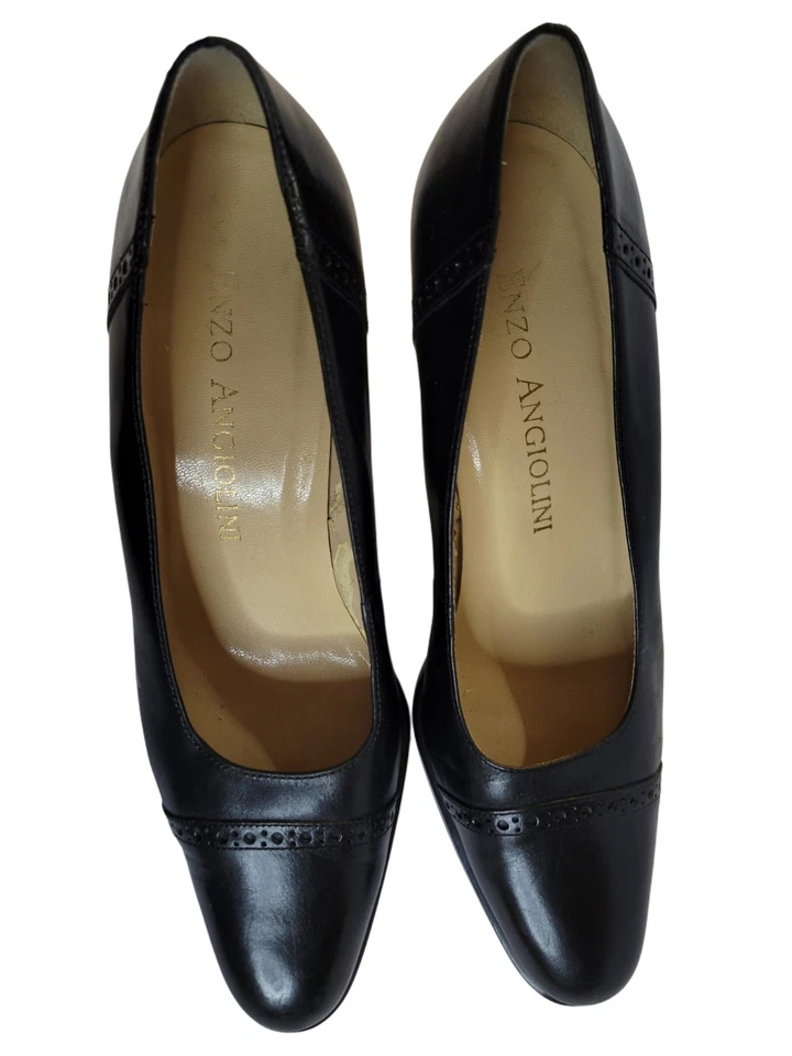 Enzo Angiolini Womens Shelby Black Leather Pumps 8.5 M Block Heel - Imagem 2 de 4