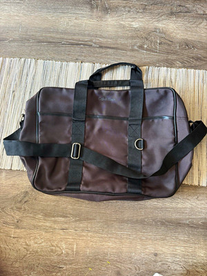 Calvin Klein Brown/Black Solid Duffle Bag Adjustable Strap Polyester PVC