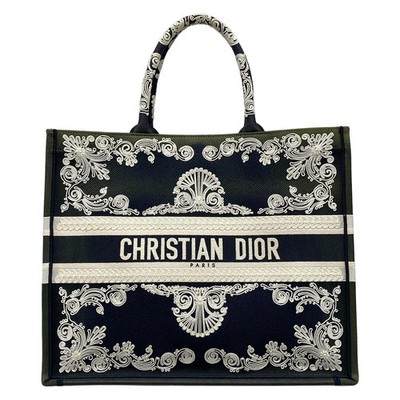 DIOR/ChristianDior Book Tote Large Bag - Dark Navy White Jacquard