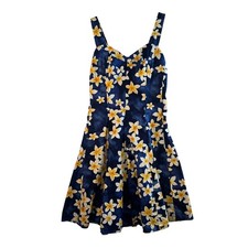 Royal Hawaiian Creations Floral Sun Dress Cotton Blue Plumeria Hawaii Vacation M