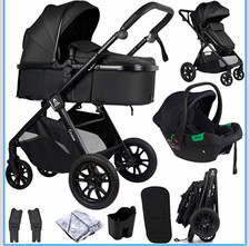Lionelo Cruise Black 3-in-1 Travel System Pushchair Pram with Carrycot