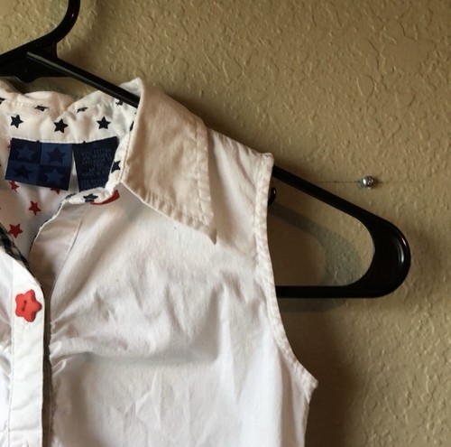 Button Down Shirt Girls Vintage Y2K White Sleeveless Star Button Shirt Top Sz S - Picture 3 of 7